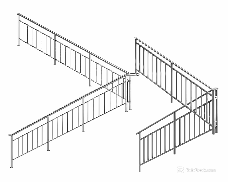 Modular Metal Railings with Vertical Bars for Stairs Balconies Safety Design 3d model 