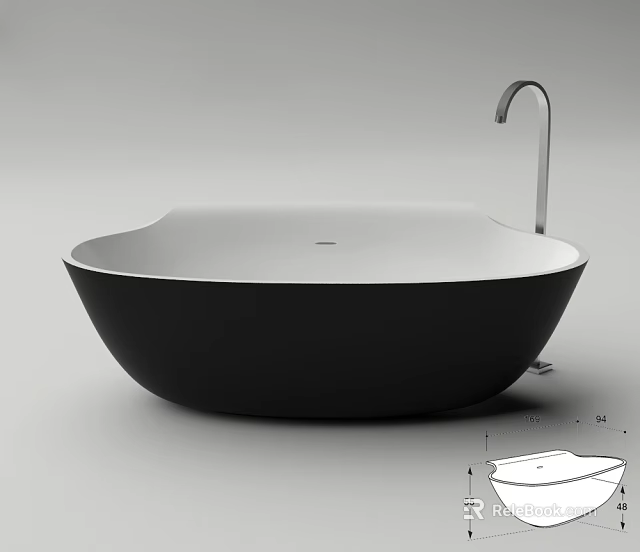 Black Freestanding Bathtub With Sleek Modern Design And Silver Faucet 3d model 