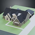 Single Family Detached House With Dark Roof Brick Exterior Green Lawn And Concrete Driveway