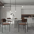 Modern Open Concept Dining Space With Integrated Kitchen Dining Table Chairs And Pendant Lights 3d model