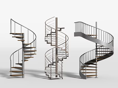 Modern Spiral Staircase Designs With Metal Railings And Wooden Treads For Home Interior 3d model