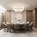 Elegant Chinese Private Dining Room Interior With Round Table Chandelier And Decorative Art