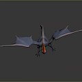 Mythical Fantasy Creature With Gray Body And Orange Wings In Outstretched Flying Pose 3D Render
