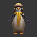 Cute Penguin Character With Pilot Helmet Goggles And Yellow Scarf 3D Model Front Back View