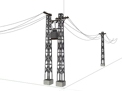 Roadside Power Line Towers With Overhead Wires And Structural Design 3d model