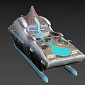 Luxury Yacht With Volcano Shaped Top Deck Pool And Palm Trees