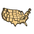 Wooden USA Map Shaped Bookcase With Divided Compartments For Home Decor And Storage