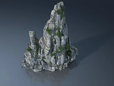Realistic 3D Rockery Model With Natural Stone And Green Plants Decoration 3d model