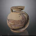 Ancient Painted Pottery Jar With Goat Motif Lid And Decorative Design