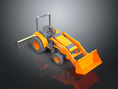 Orange Toy Bulldozer with Front Loader Black Wheels and Mini Construction Vehicle Model 3d model