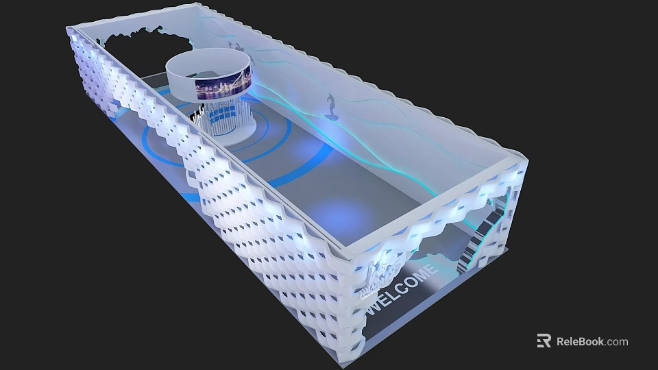 Welcome Display Stand With Illuminated Design And Cup On Modern Structure 3d model 