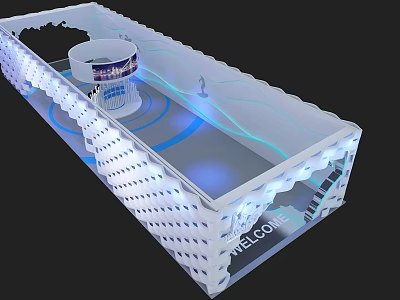 Welcome Display Stand With Illuminated Design And Cup On Modern Structure 3d model