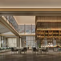 Elegant Modern Restaurant Interior With Dining Tables Chairs And Wine Shelf