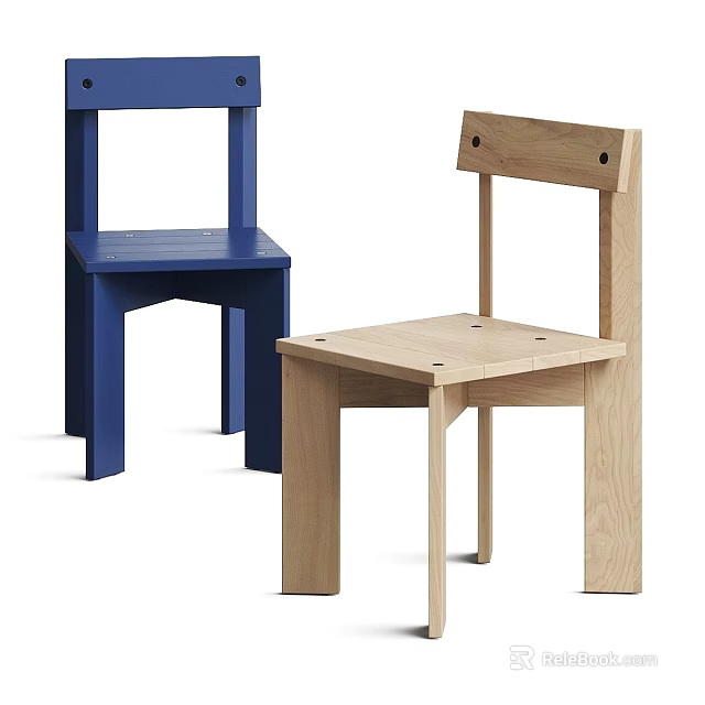 Modern Minimalist Single Chair With Blue And Light Wood Geometric Structure Design 3d model 
