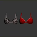 Fashionable Women's Bras With Pink Lace And Red Rhinestone Embellished Design