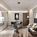 Modern Living Dining Room Interior Design With Sofa Coffee Table TV And Chandelier