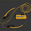 Vintage Yellow Portable Computer Device With Headphones And Tape Storage Media