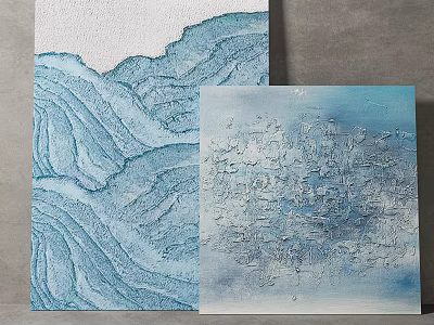 Abstract Blue And White Textured Paintings With Wave And Abstract Patterns 3d model