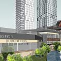 Longfor Commercial Complex with Tall Buildings Burger King Restaurant Green Plants and Fountain