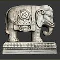 Carved Marble Elephant Sculpture With Decorative Back Design And Intricate Base Patterns