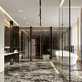 Elegant Modern Bathroom Interior With Freestanding Bathtub And Marble Flooring 3d model