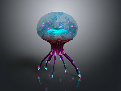 Bioluminescent Fantasy Creature With Transparent Dome Purple Tentacles And Glowing Spots 3d model