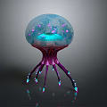 Bioluminescent Fantasy Creature With Transparent Dome Purple Tentacles And Glowing Spots