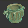 Exquisite Golden Carved Decorative Vessel With Animal Head Handles And Vertical Stripes