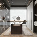Modern Walk in Closet Interior With Glass Door Cabinets Dressing Table And Accent Chair