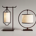 Chinese Style Table Lamps with Rectangular and Circular Frames Wooden Base and Fabric Shade 3d model