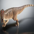 Realistic Prehistoric Dinosaur With Open Mouth Striped Body And Red Head Markings