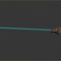 Green Enchanted Sword With Golden Decorated Hilt And Shiny Reflective Blade Against Dark Background