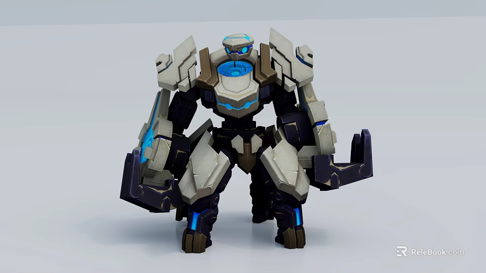 Futuristic Mech Game Character With Blue Luminous Accents And Armor Design 3d model 