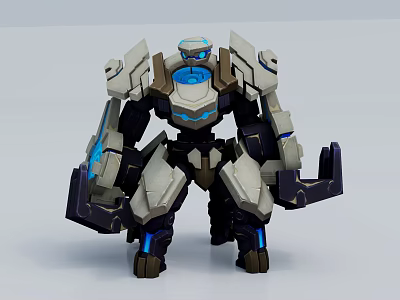 Futuristic Mech Game Character With Blue Luminous Accents And Armor Design 3d model