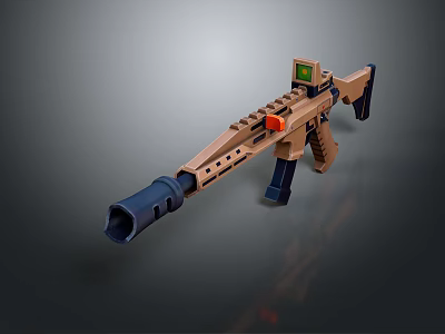 Lego Rifle Made Of Brown Blocks With Green Scope Red Details Barrel And Grip 3d model