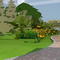 Scenic Square Landscape Featuring Circular Design Greenery Pathways Trees And Pavilion 3d model