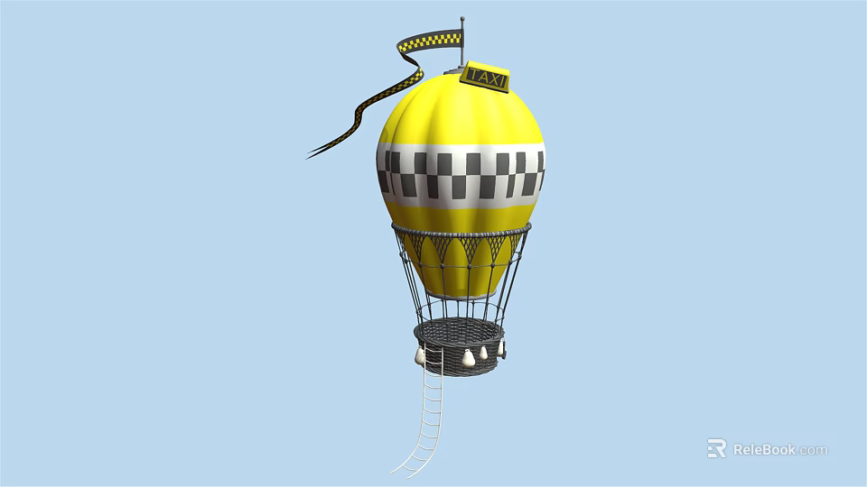 Yellow Hot Air Balloon Playground Equipment With Black And White Checkered Pattern And Hanging Ladder 3d model 
