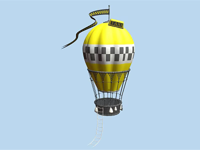 Yellow Hot Air Balloon Playground Equipment With Black And White Checkered Pattern And Hanging Ladder 3d model
