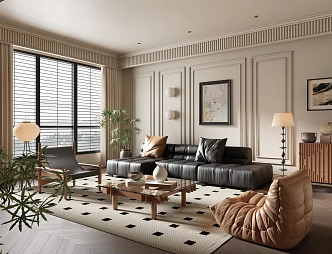 French medieval home living room leather sofa combination living room leisure chair without main lamp living room sofa coffee table combination 3d model