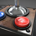 Retro Game Controllers with Red Joysticks Wooden Base and Colored Buttons 3d model