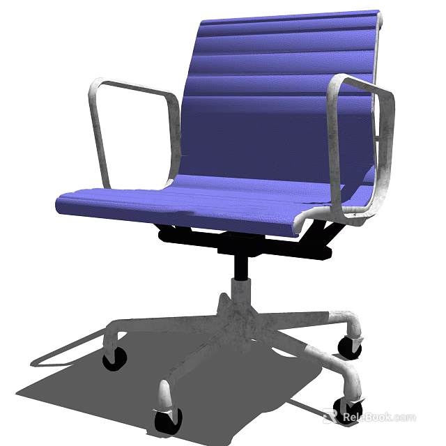 Blue Office Chair With Metal Armrests Swivel Wheels And Comfortable Fabric Design 3d model 