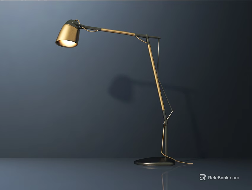 Modern Gold Table Lamp Featuring Adjustable Metal Arm And Black Base 3d model 