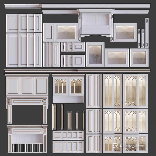 White Kitchen Cabinet Door Styles Featuring Various Panel And Frame Designs 3d model