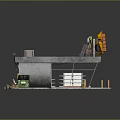 Cartoon Construction Site Scene With Scaffolding Stairs Traffic Light And Green Box