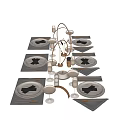 Elegant Modern Tableware Set Featuring Gray Plates Black Napkins Wine Glasses Cutlery And Candle Holders