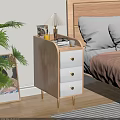 Wooden Nightstand With White Drawers Gold Legs Table Lamp Glasses And Photo Frame