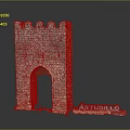 Medieval Stone Tower Structure With Crenellated Top Archway And Studio Sign
