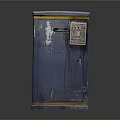 Blue Electrical Cabinet With Yellow Trim Weathered Peeling Paint Small Lock And Control Panel