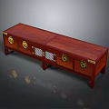 Traditional Chinese Style Mahogany Wood Cabinet With Golden Accents And Lattice Panels