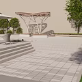 Courtyard Landscape Parasol Seat Tree Pool 3d model